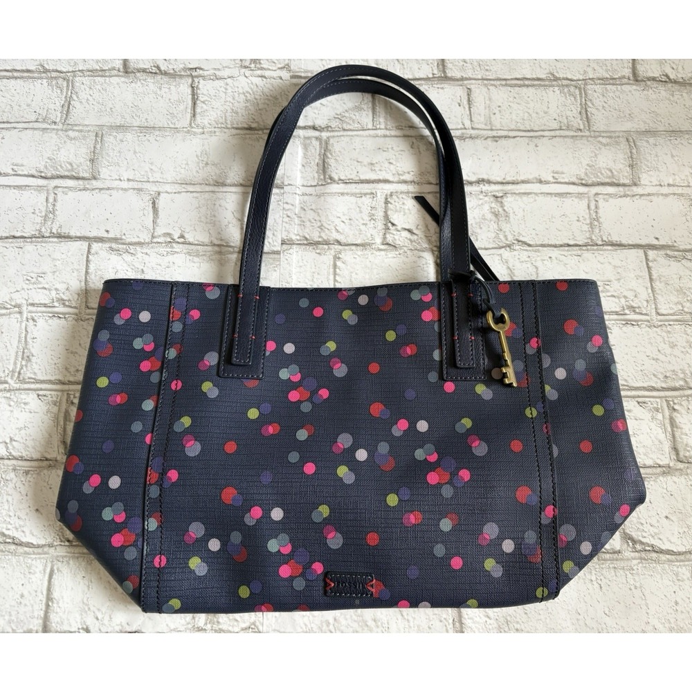 EUC Fossil Emma Navy Polka Dot Shoulder Tote Large Size‎ Tote